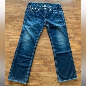 TRUE RELIGION Mens Cotton Straight Dark Blue Denim Jeans Pants Bottom Sz 38 x 34